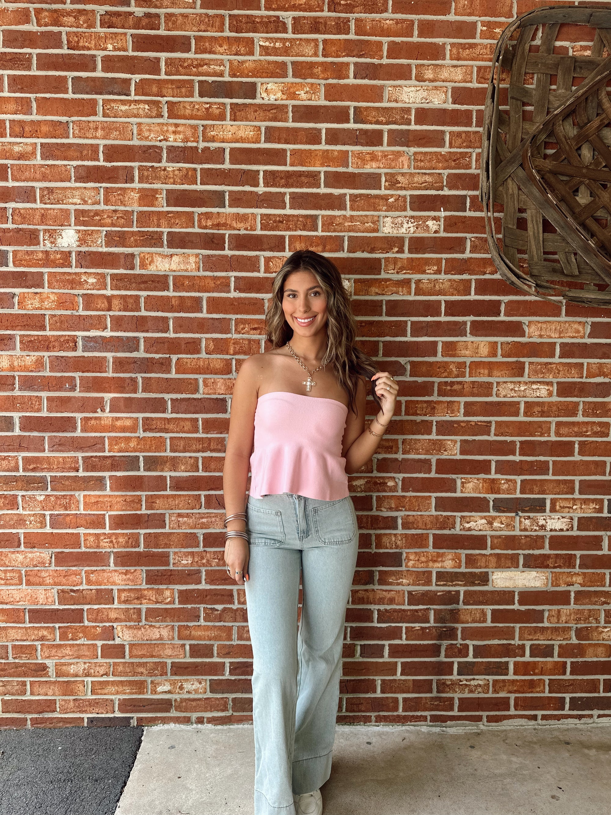 Della Strapless Knit Peplum Top