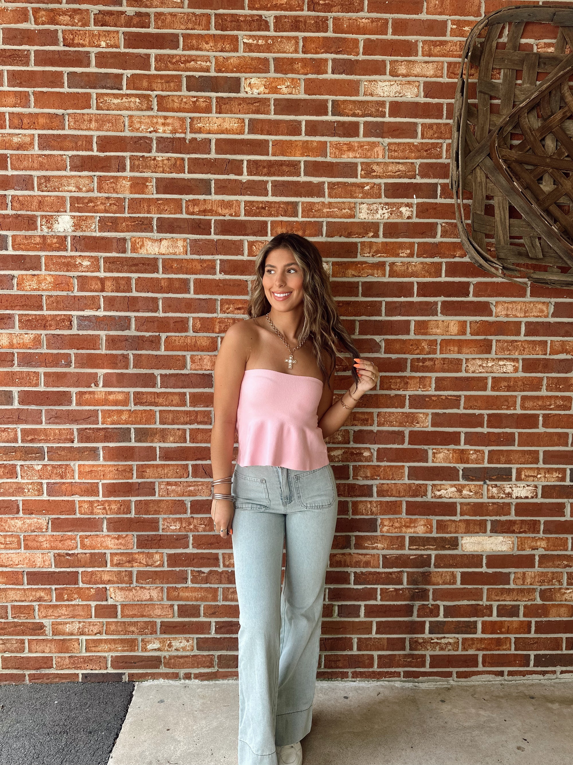 Della Strapless Knit Peplum Top