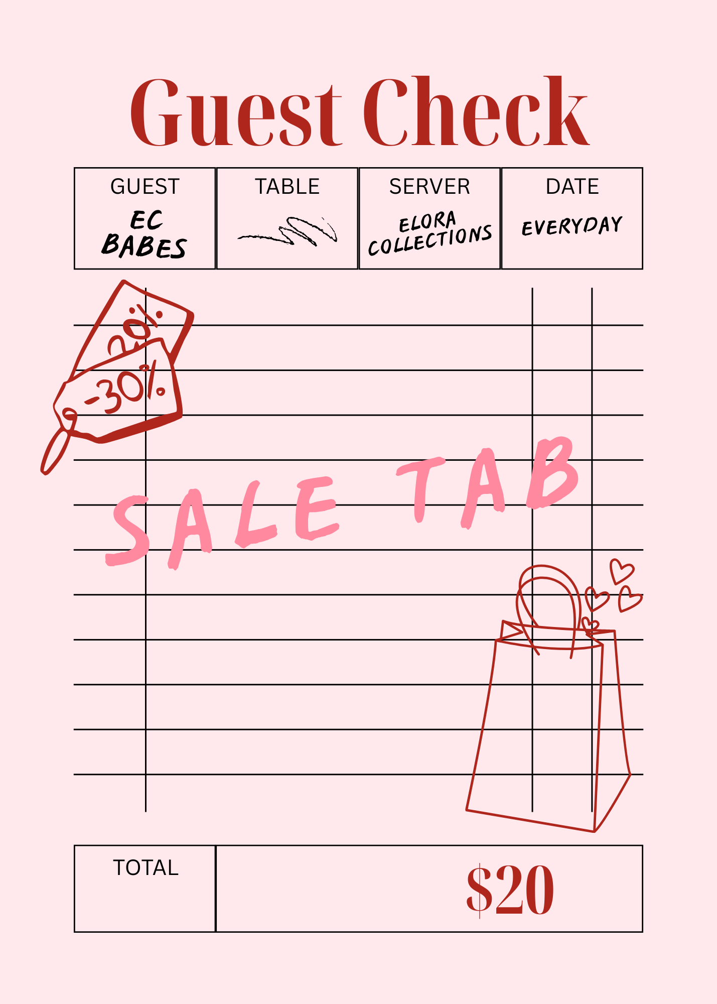$20 SALE TAB