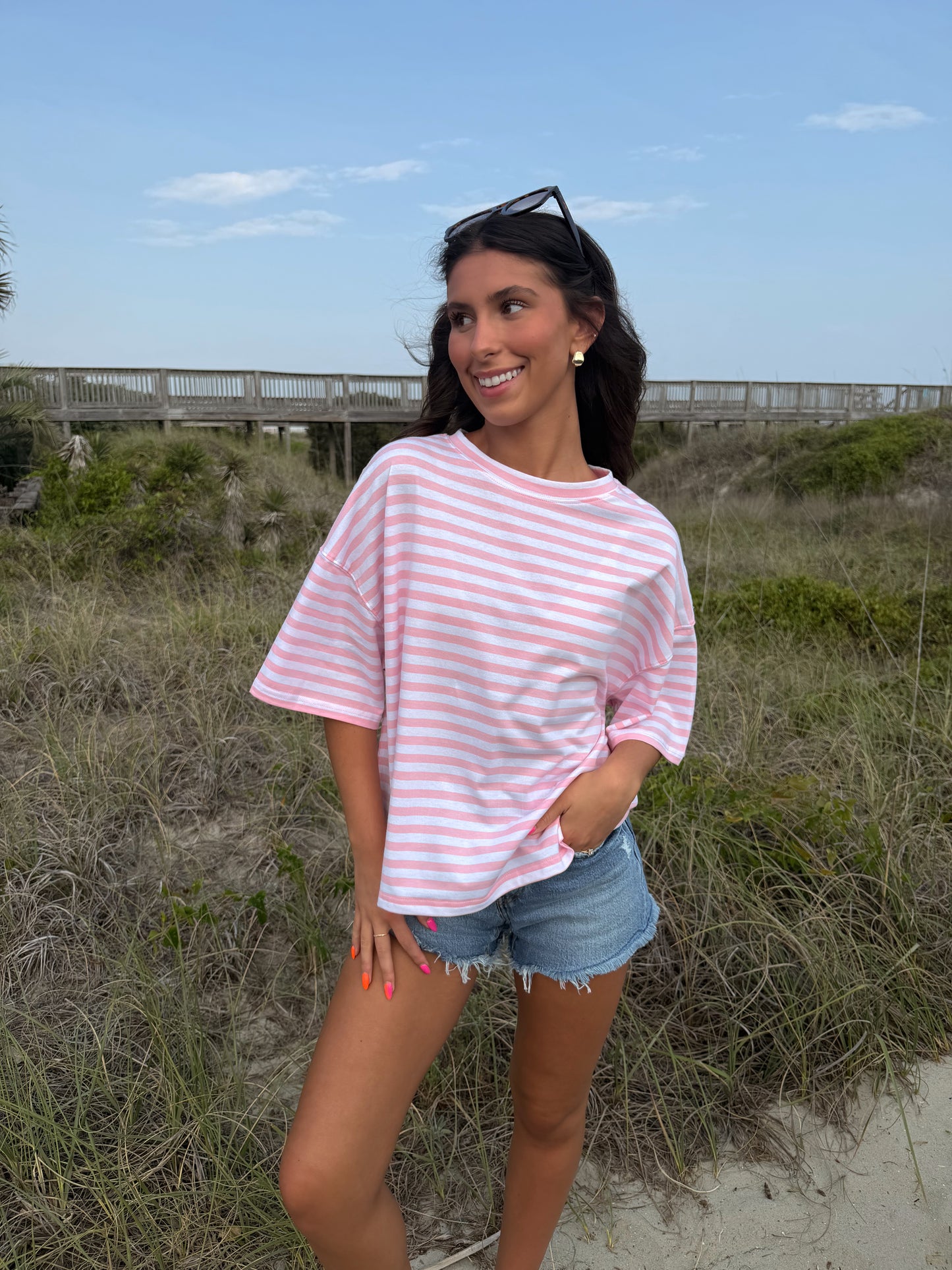 Blush Boyfriend Stripe Tee