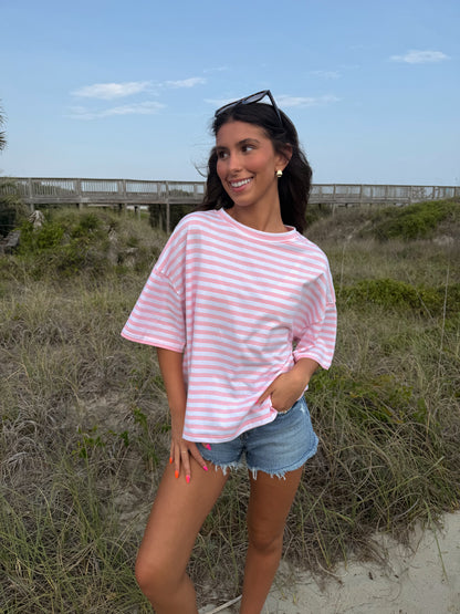 Blush Boyfriend Stripe Tee