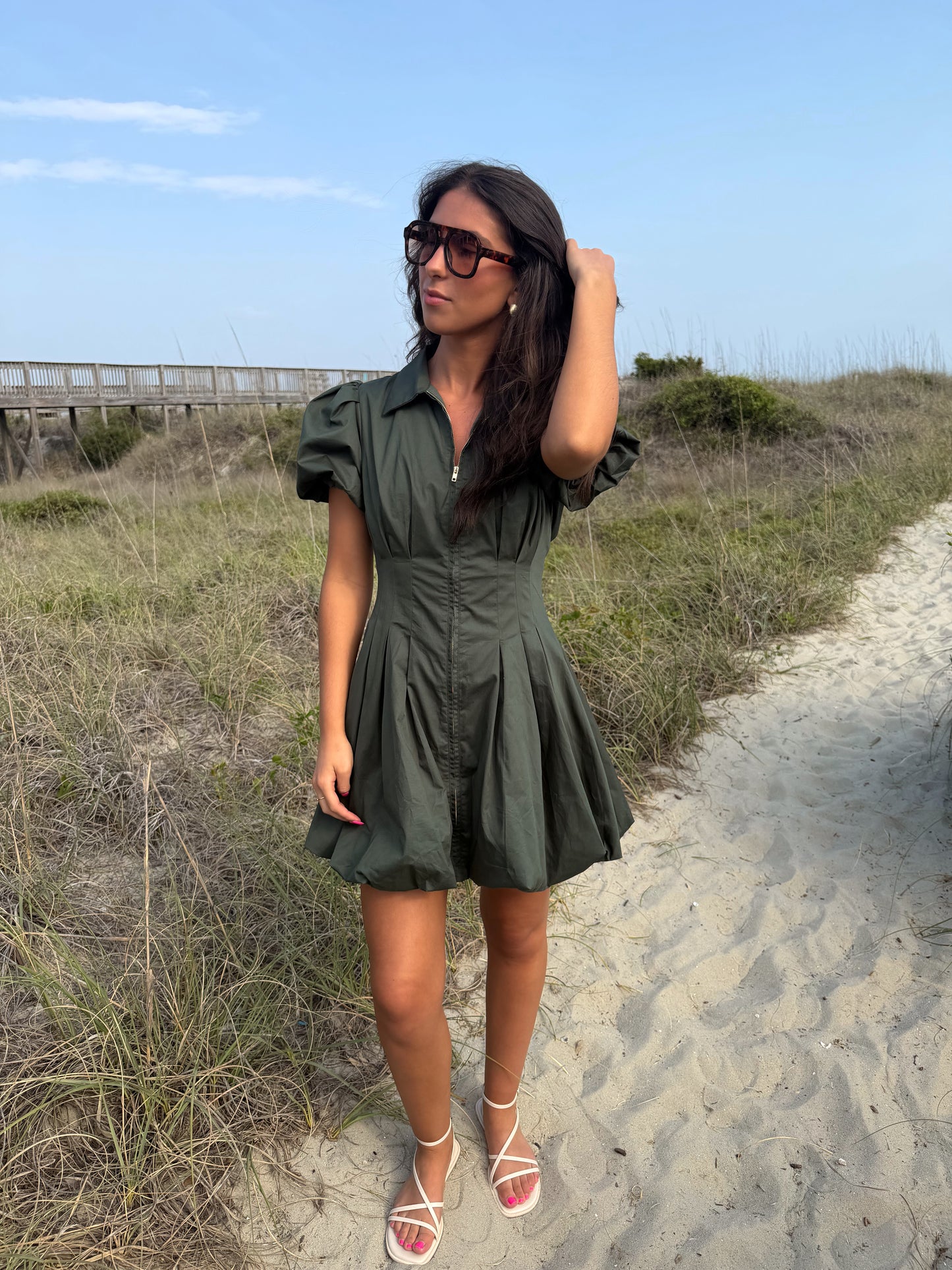 Evergreen Charm Zip-Front Dress