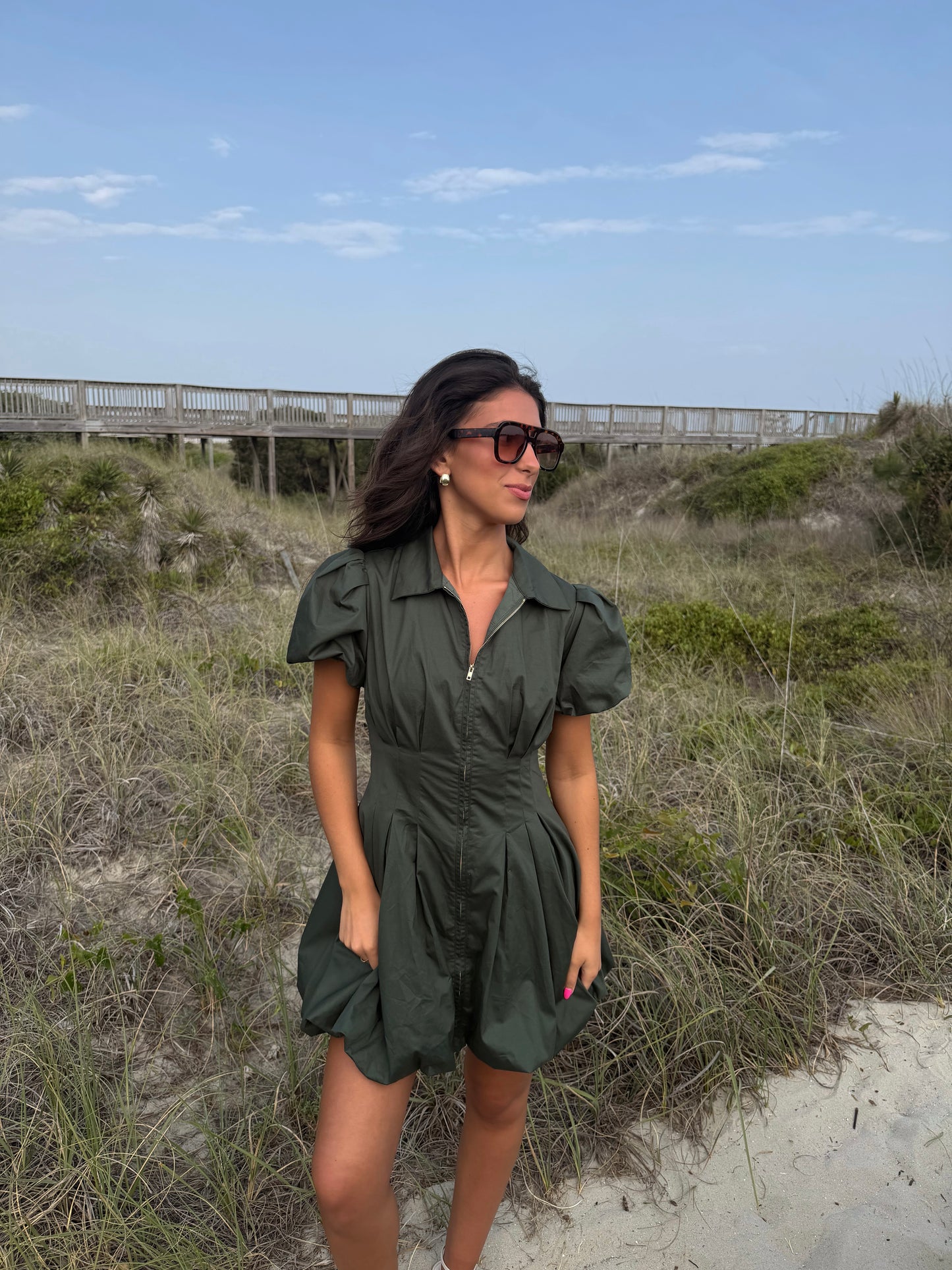 Evergreen Charm Zip-Front Dress