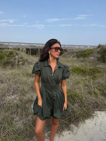 Evergreen Charm Zip-Front Dress