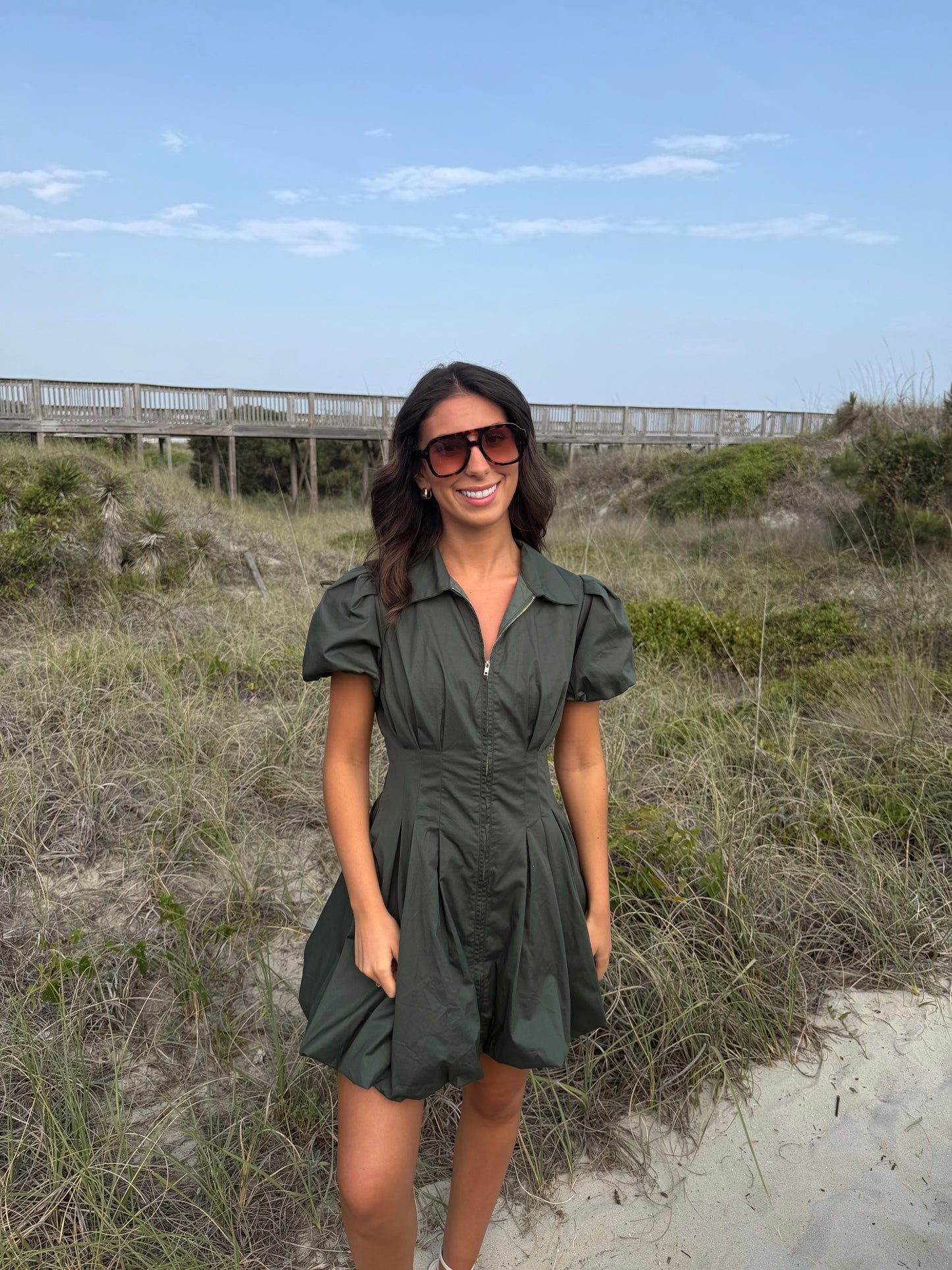 Evergreen Charm Zip-Front Dress