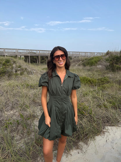 Evergreen Charm Zip-Front Dress