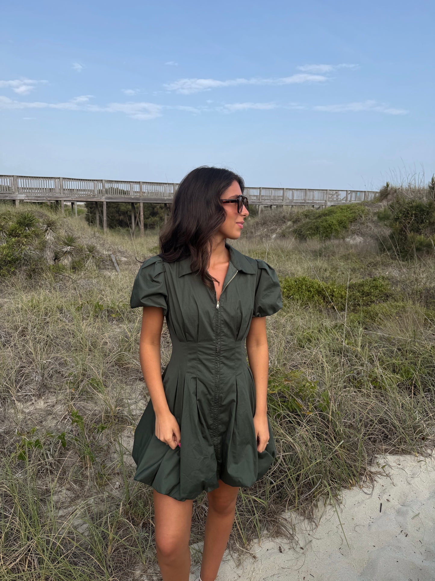 Evergreen Charm Zip-Front Dress