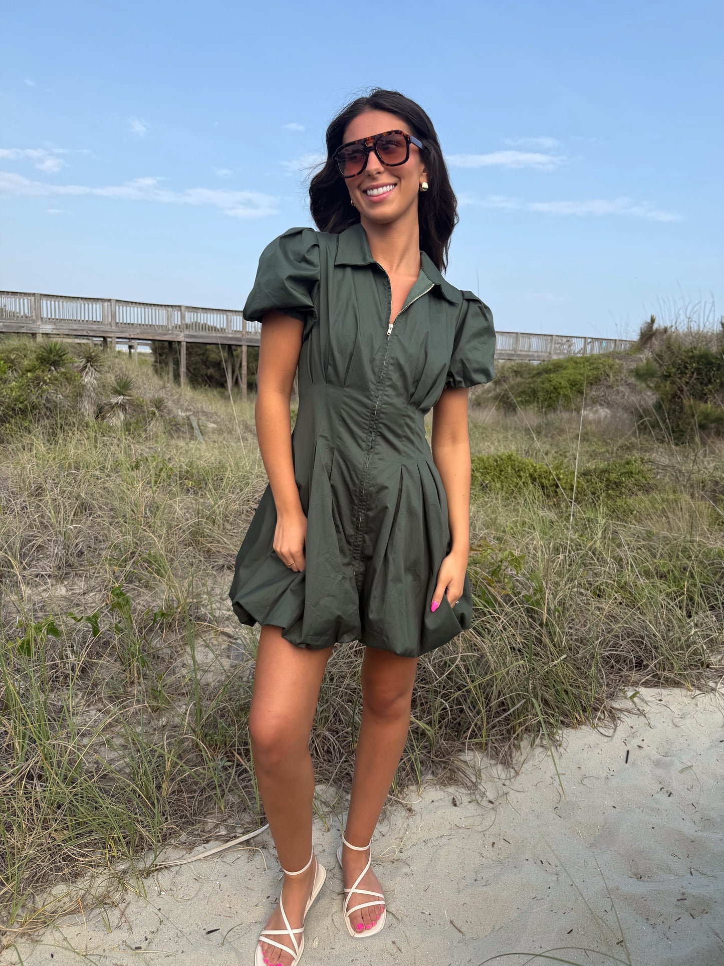 Evergreen Charm Zip-Front Dress