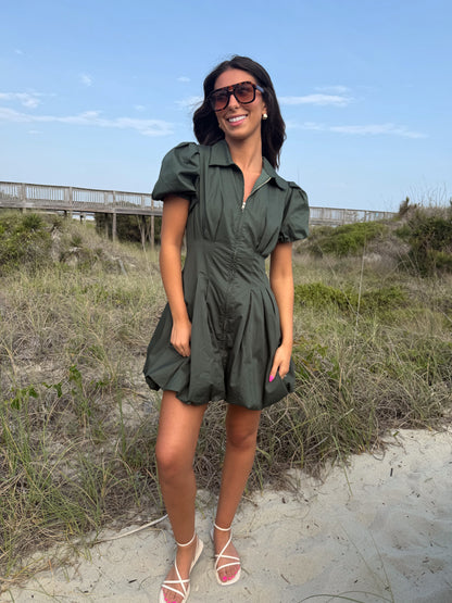 Evergreen Charm Zip-Front Dress