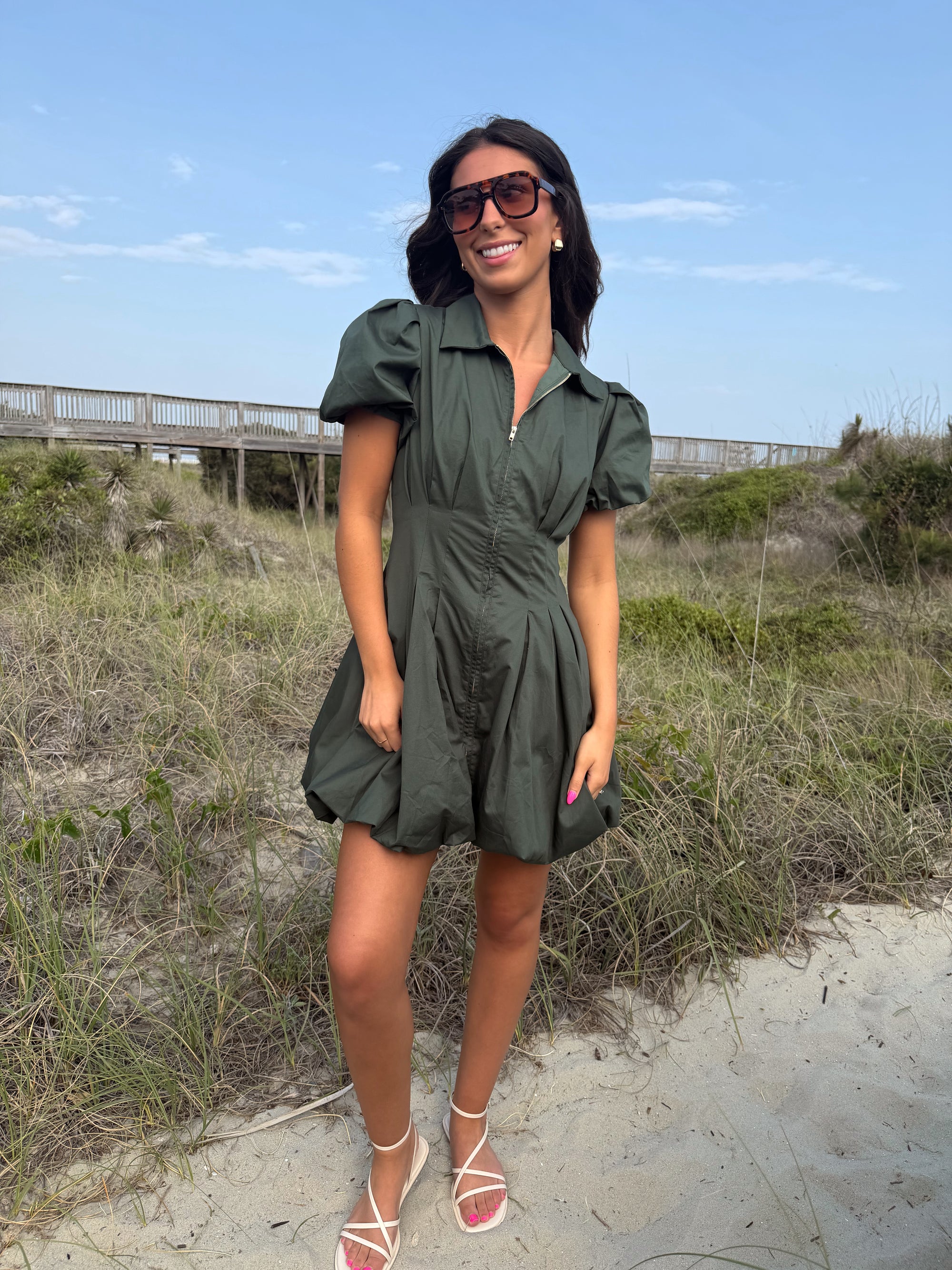 Evergreen Charm Zip-Front Dress
