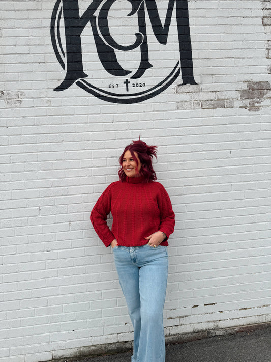 Cabled Comfort Mock-Neck Sweater