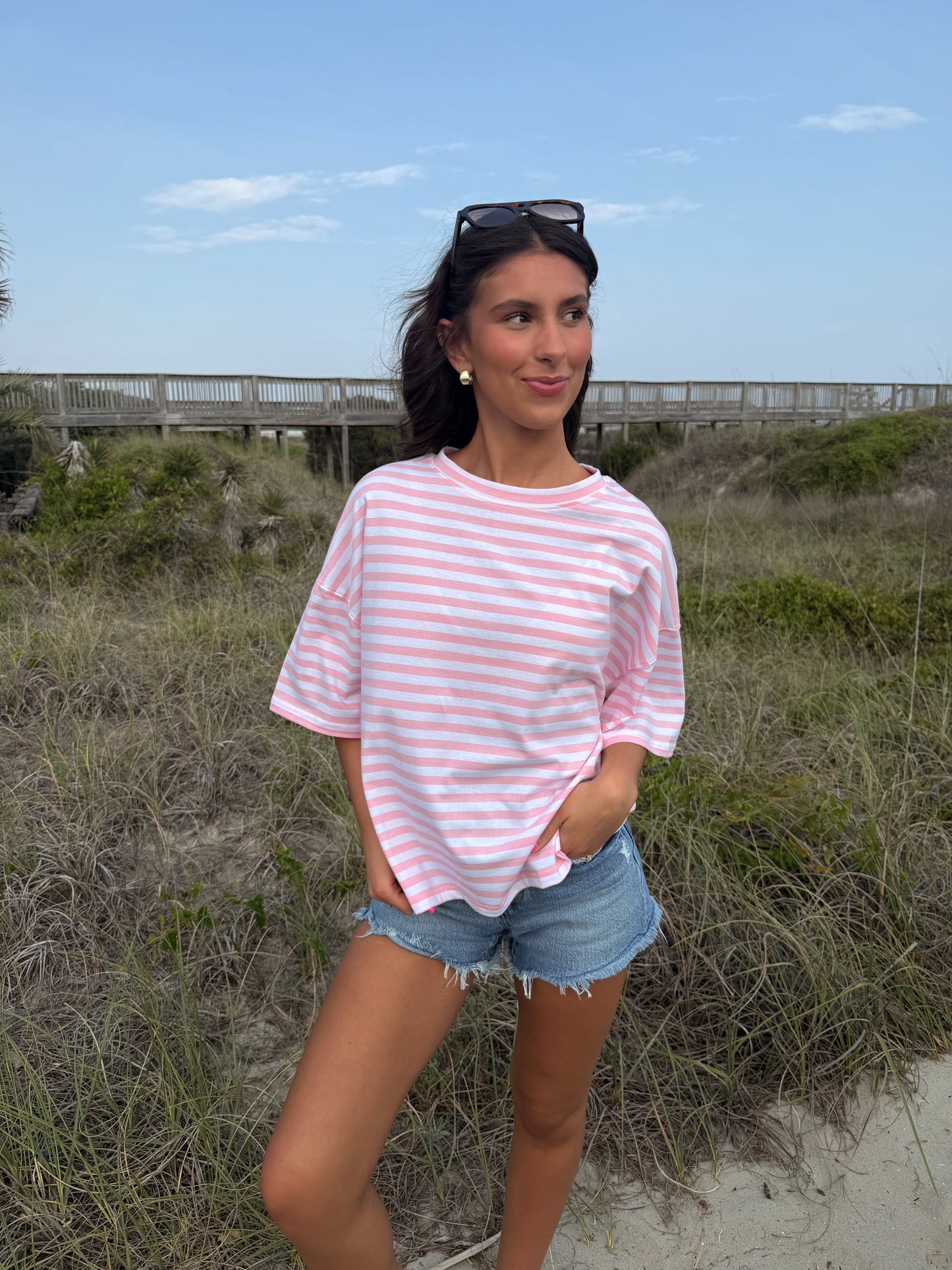 Blush Boyfriend Stripe Tee