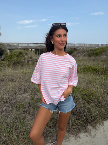 Blush Boyfriend Stripe Tee