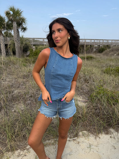 Indigo Edge Asymmetrical Denim Top