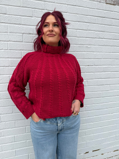 Cabled Comfort Mock-Neck Sweater