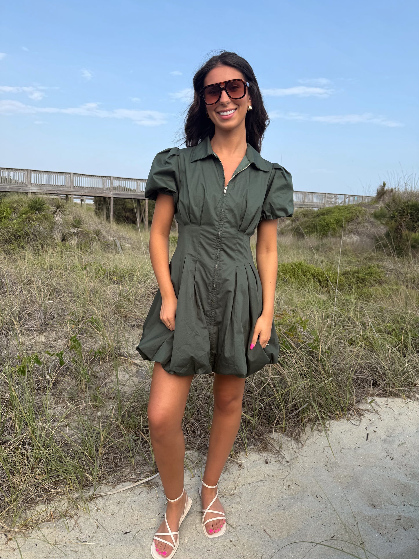 Evergreen Charm Zip-Front Dress