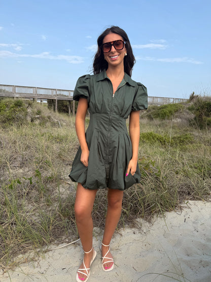 Evergreen Charm Zip-Front Dress
