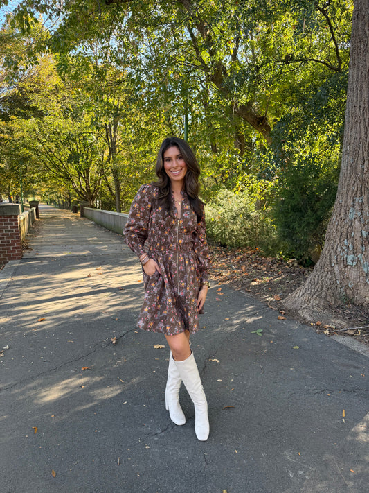 Harvest Bloom Zip Mini Dress