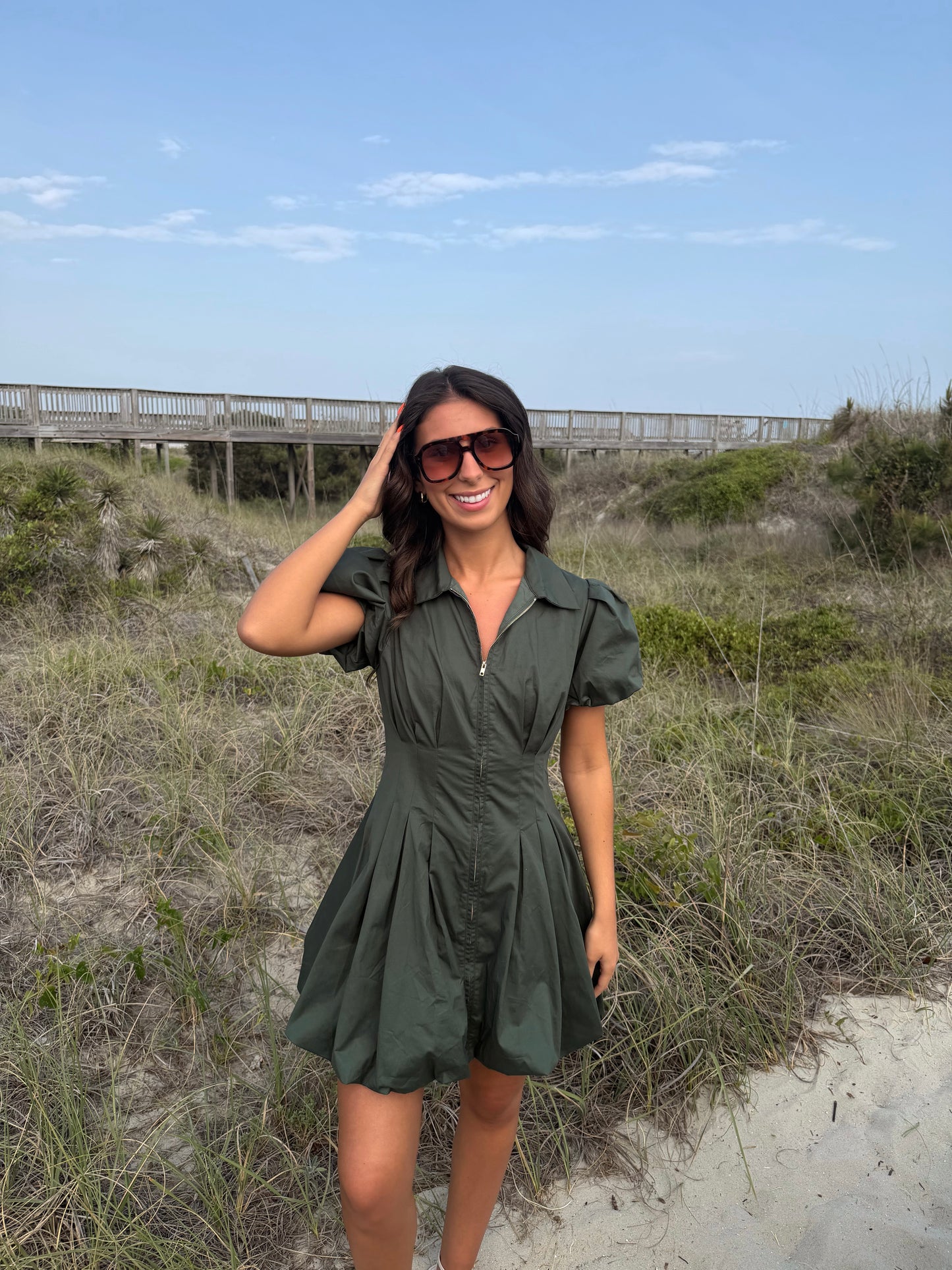 Evergreen Charm Zip-Front Dress