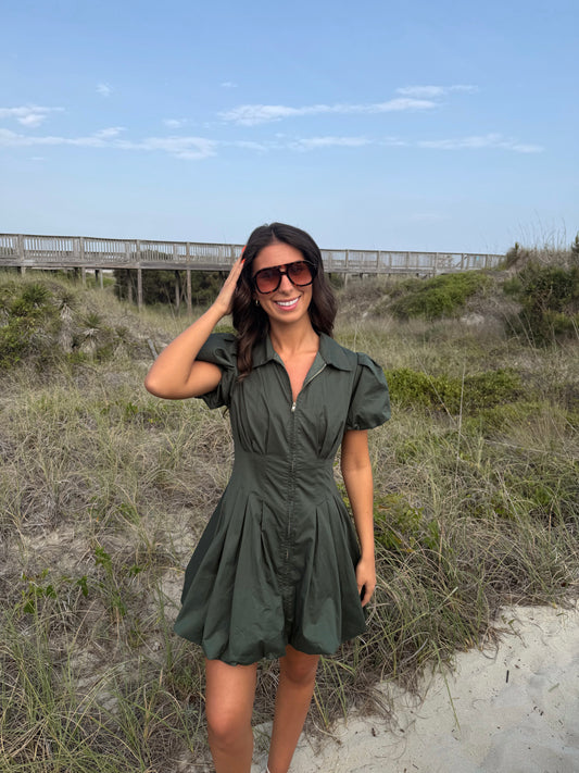 Evergreen Charm Zip-Front Dress