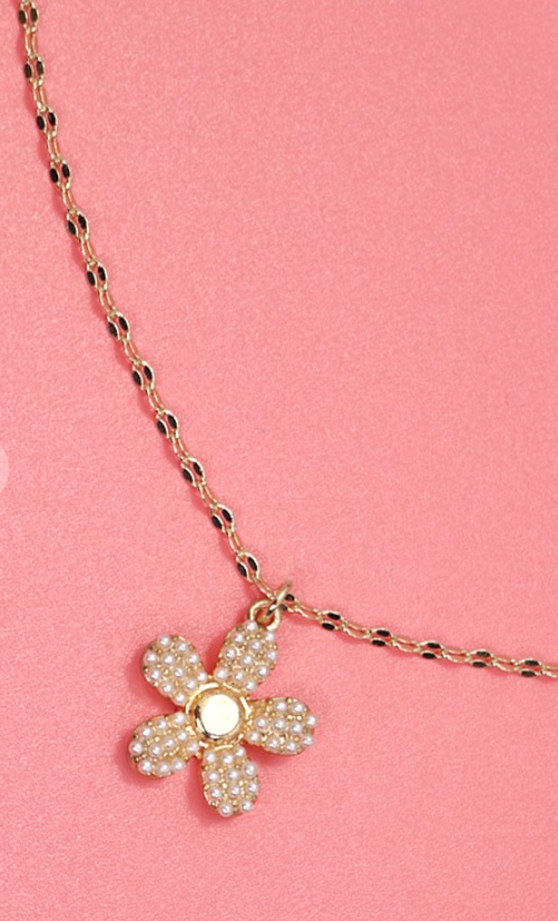 Pearl Flower Charm Necklace