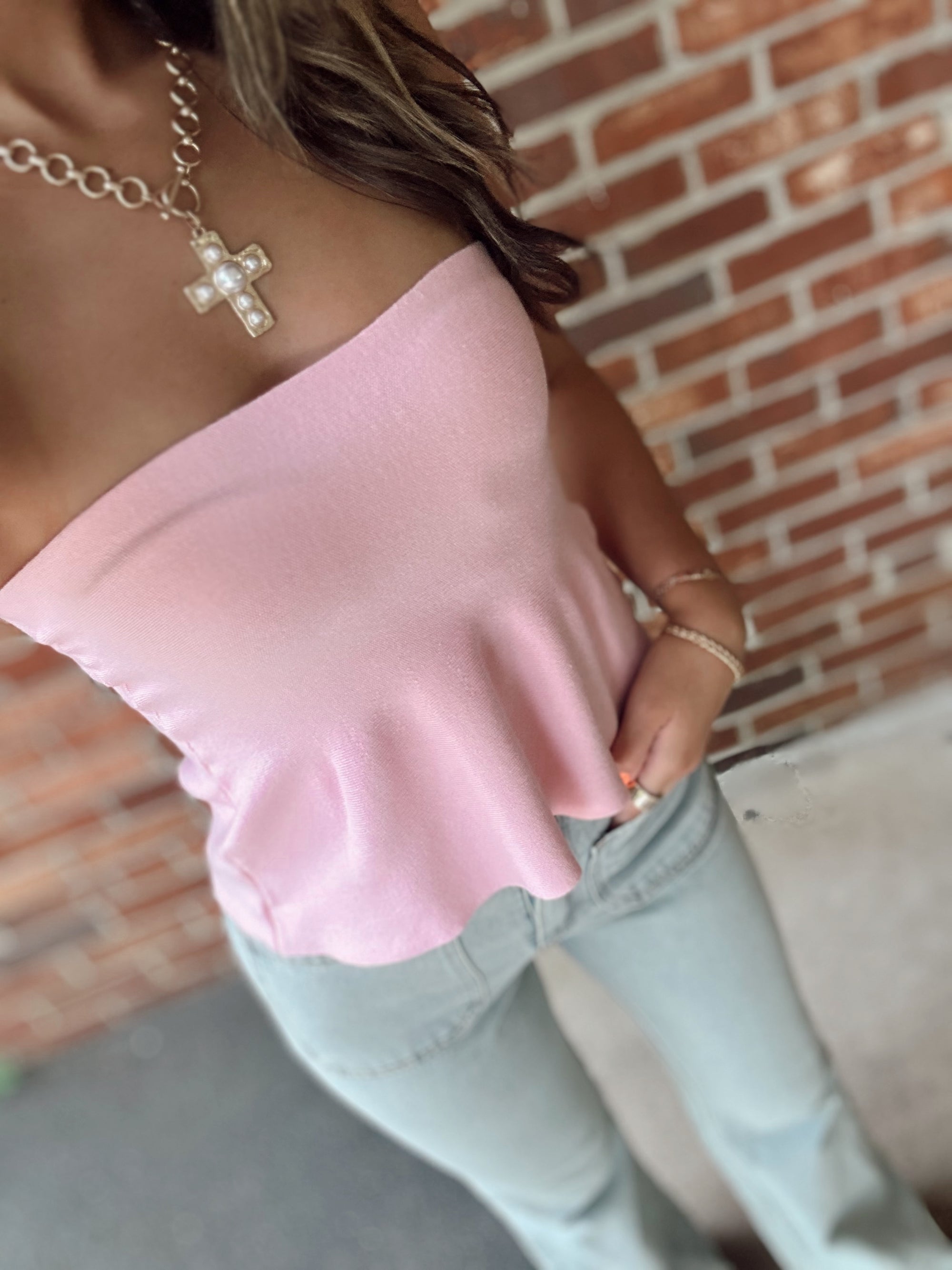 Della Strapless Knit Peplum Top