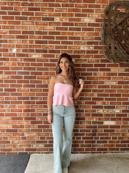 Della Strapless Knit Peplum Top