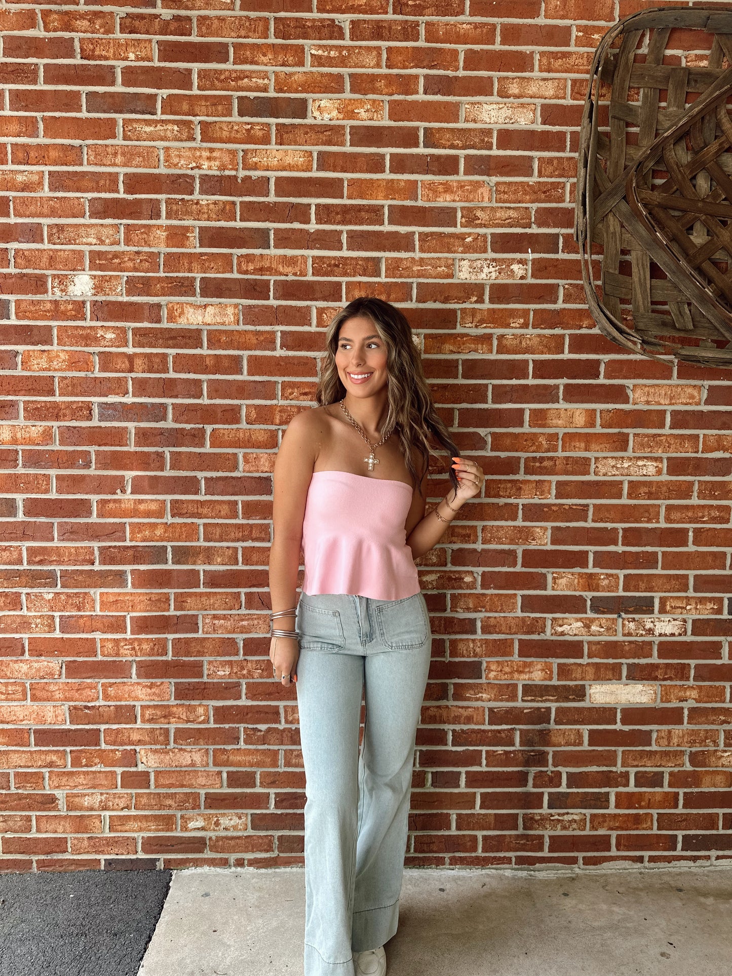 Della Strapless Knit Peplum Top