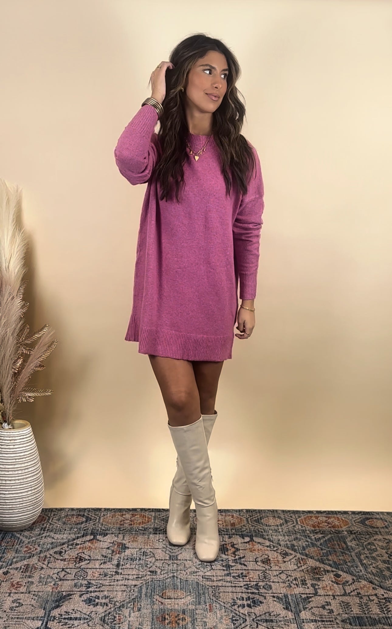 Ava Sweater Dress- Berry