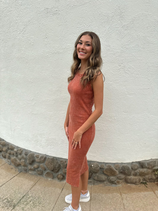 Ribbed Tank Midi Dress- Baked Clay