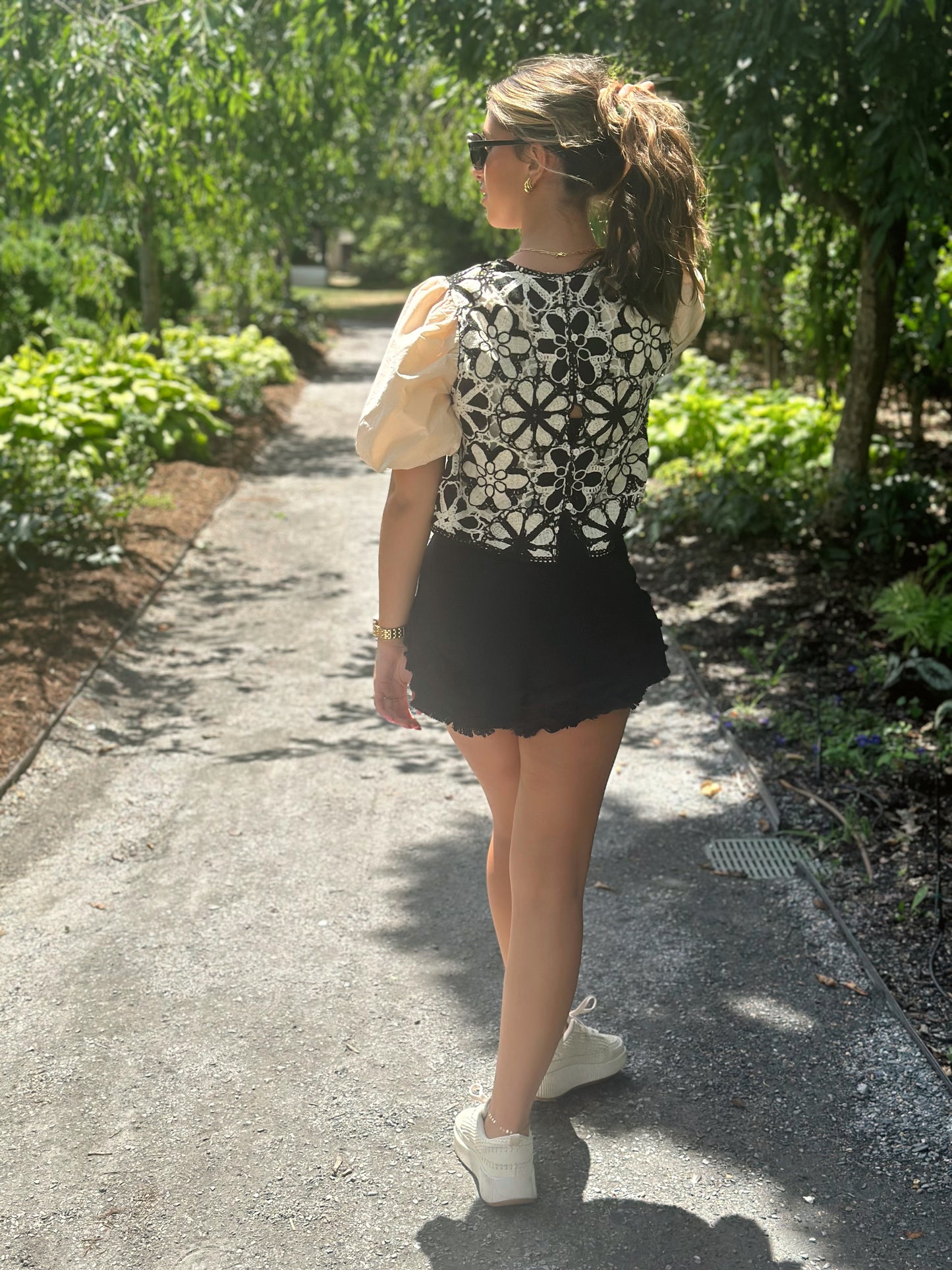Blair Crochet Top- Taupe/Black