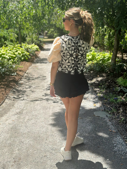 Blair Crochet Top- Taupe/Black