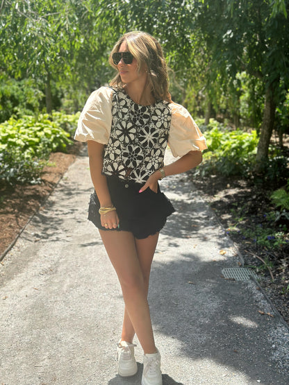 Blair Crochet Top- Taupe/Black