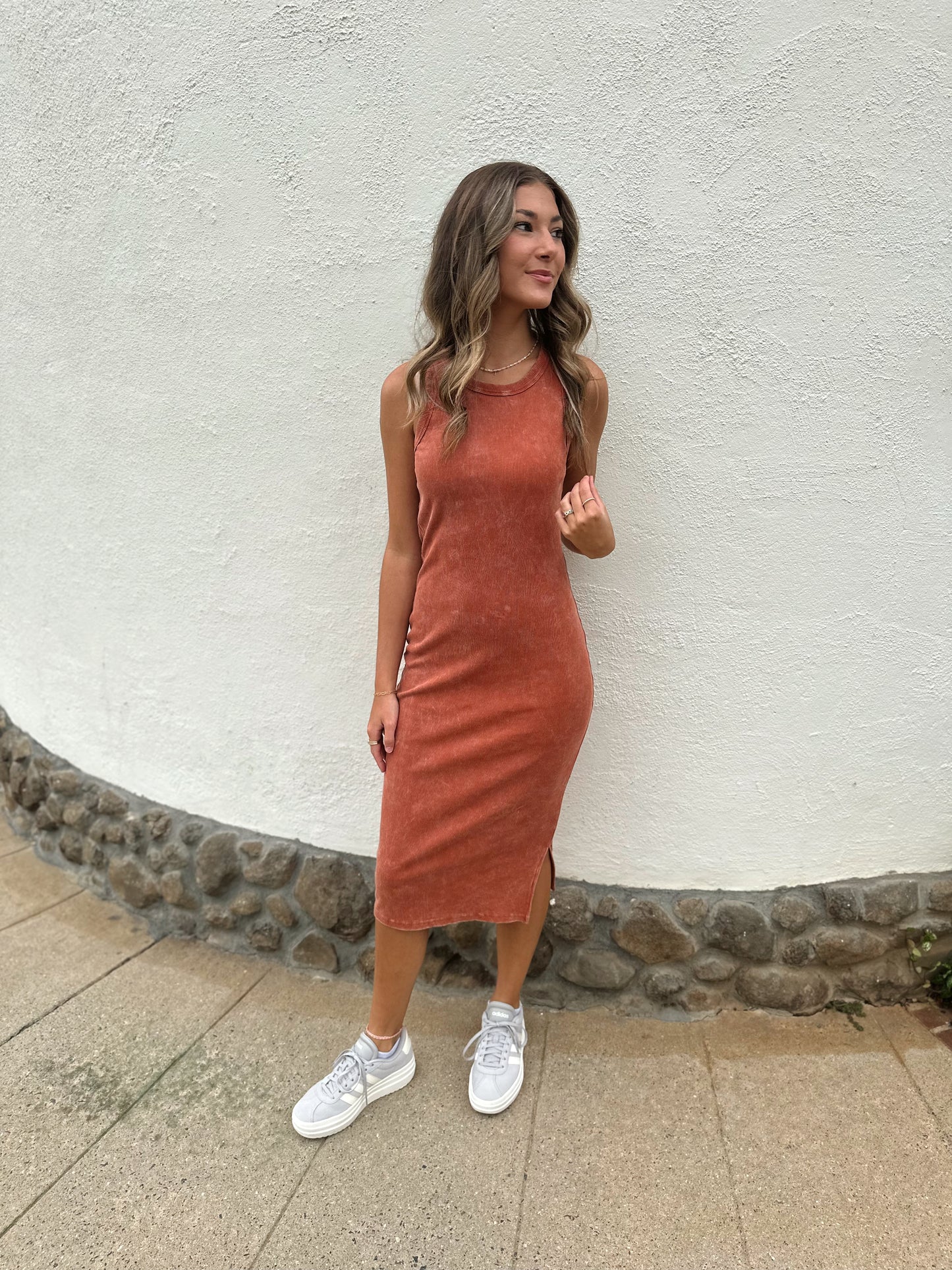 Ribbed Tank Midi Dress- Baked Clay